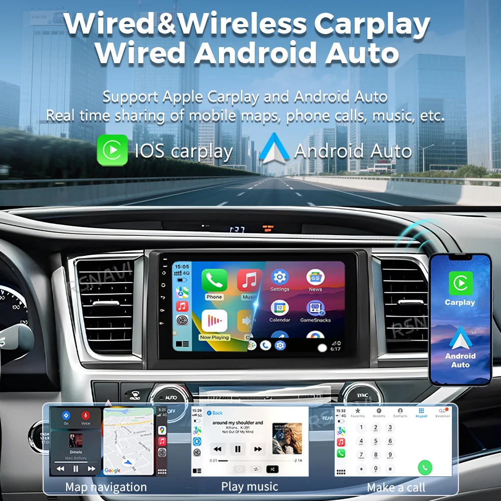Android 16 Carplay Auto Car Radio Multimedia Player For Toyota Highlander 3 XU50 2013 - 2018 DSP Autoradio GPS Stereo 16G-512G