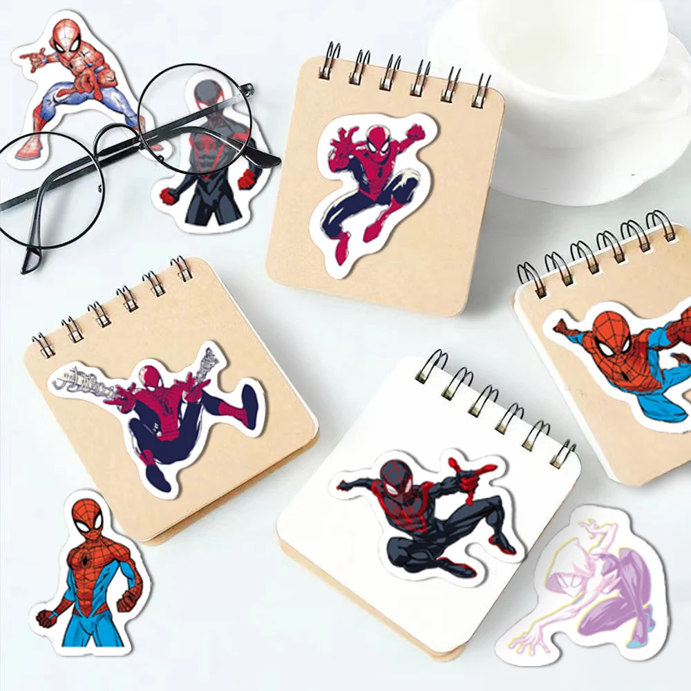 8/16 hojas de pegatinas de Anime de Spider-Man, calcomanías de superhéroes de dibujos animados para monopatín, portátil, equipaje, coche, pegatina impermeable, regalo para niños