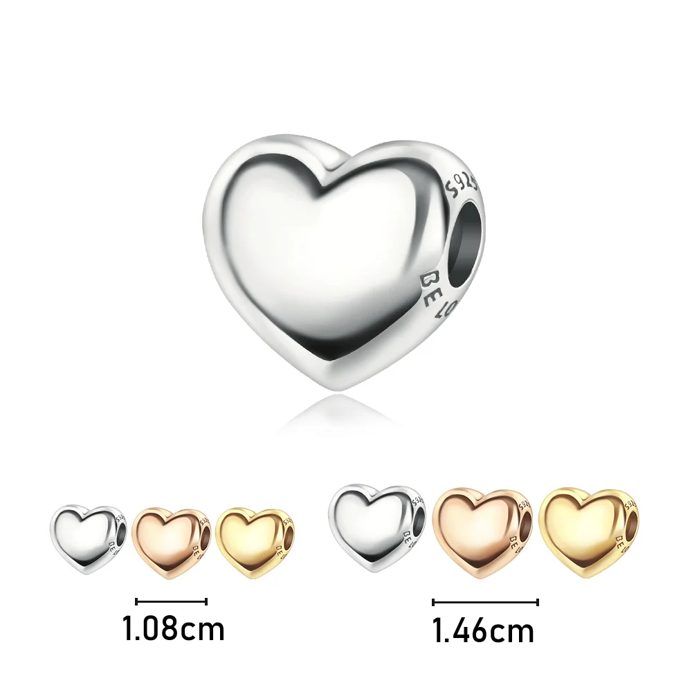 925 Sterling Silber Bunte Glänzende Herzförmige Anhänger-Perlen Passend für Schlangenketten-Armband Halskette Frauen DIY Geburtstag Schmuck Geschenke – Detail 11