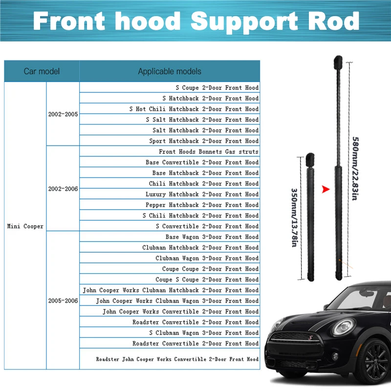 Car Gas Spring Lift Strut Front Bonnet Hood Rear Tailgate Boot Support Rod For BMW Mini One Cooper R50 R53 2002-2006 Accessories