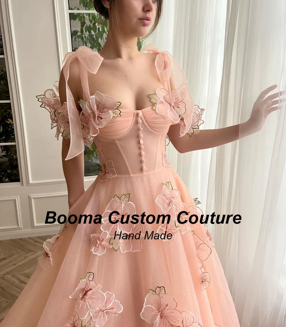 Booma Flesh Pink Fairy Prom Dresses Sweetheart Off Shoulder Flowers Party Evening Dresses A Line Floor Length Events Gowns