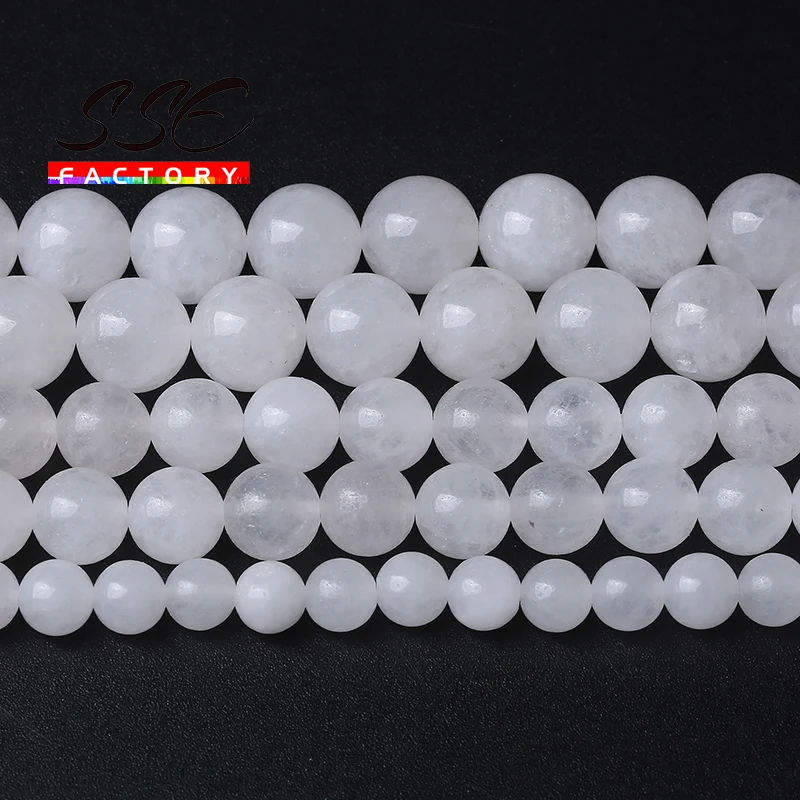 Natural White Snow Jades Stone Beads Round Loose Spacers Beads For Jewelry Making DIY Bracelet Necklace 4 6 8 10 12 14mm 15 Inch