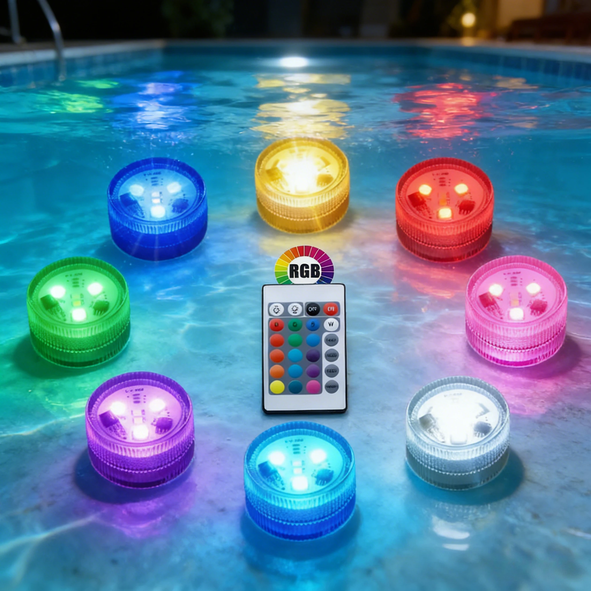 Outdoor RGB Underwater Light 16 Colors, Submersible LED Pool Light with Remote Control, Waterproof for Swimming Pool Pond Vasea