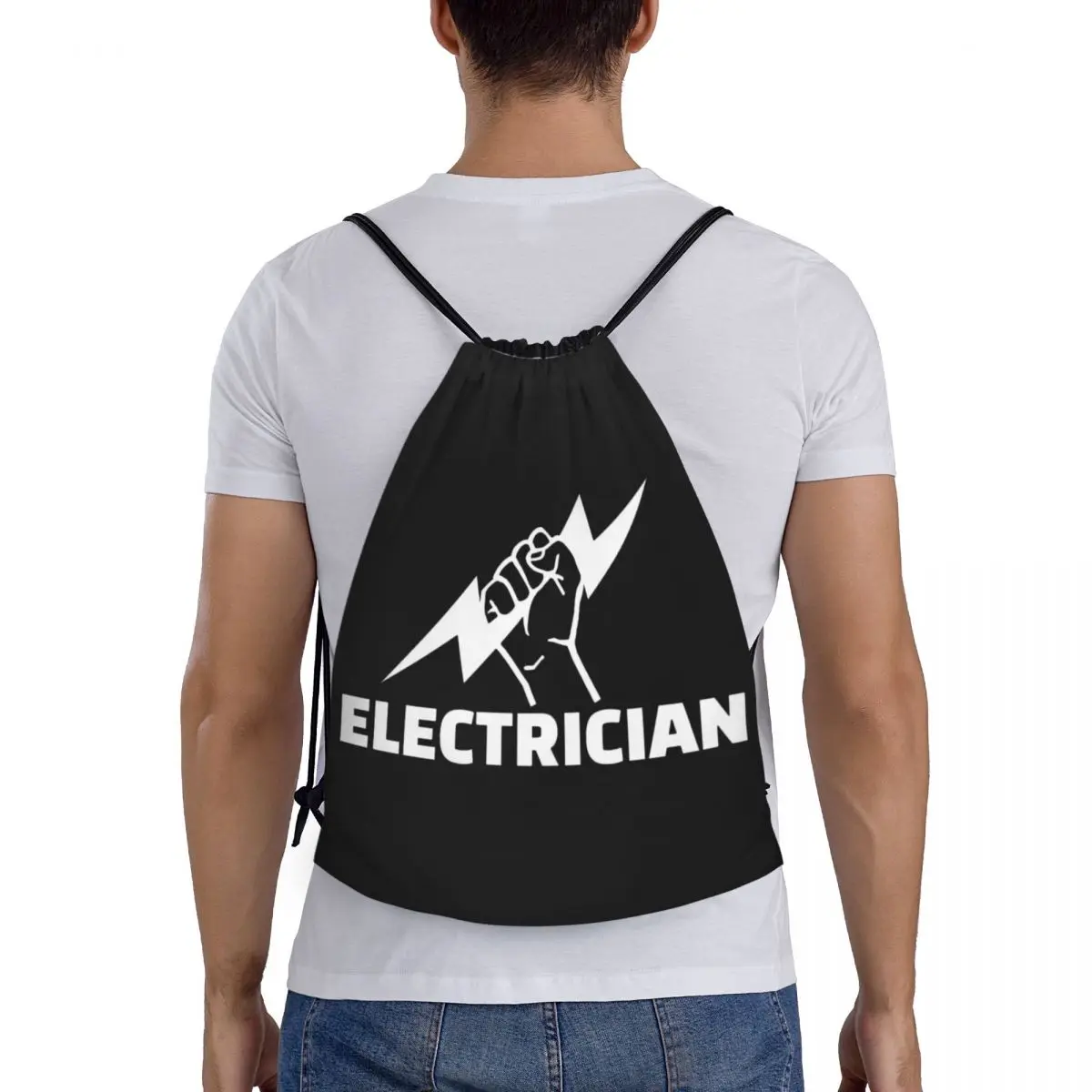 Custom Electrician Drawstring Bag Women Men Lightweight Engineer Electrical Power Sports Gym Storage Backpack