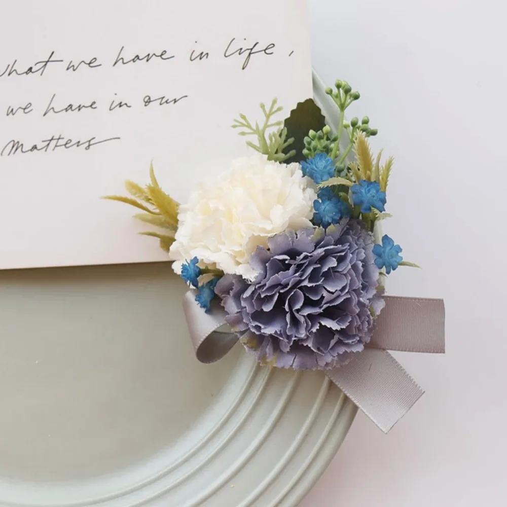 Gading Sutra Mawar Buatan Boutonniere Pria Pengantin Pria Pengiring Pengantin Pergelangan Tangan Korsase Lubang Kancing Pernikahan Aksesoris untuk Pengantin Tim