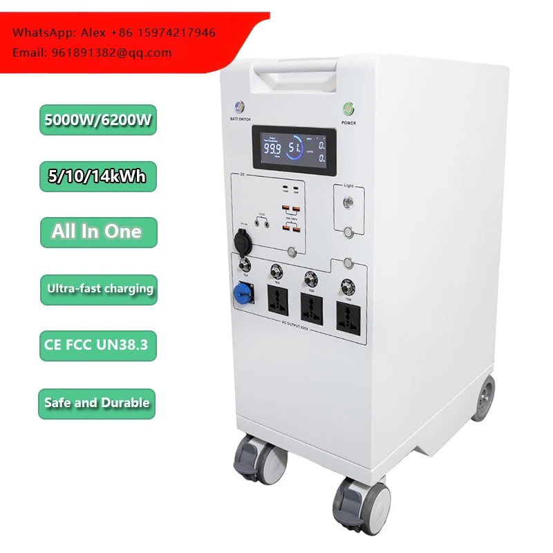 

5000W 6000W 5kWh 10kWh 14kWh High Capacity Solar Rechargeable Electric Generator Portable Home Backup Power Station For Fridge