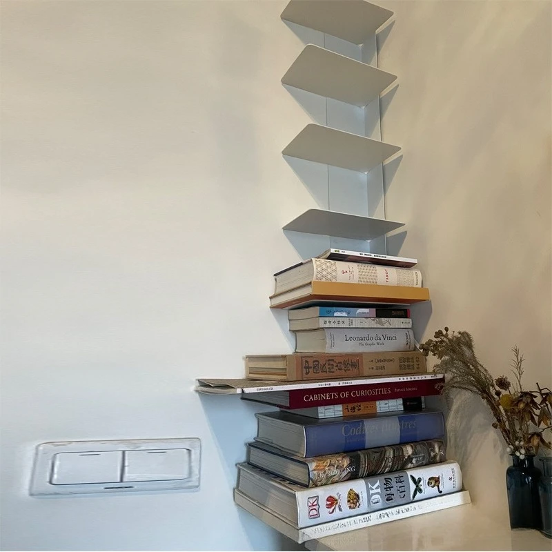 Nordic Corner Invisible Bookshelf Wall Wrought Iron Storage Corner Wall Magazine Shelf Bookcase Display Shelf
