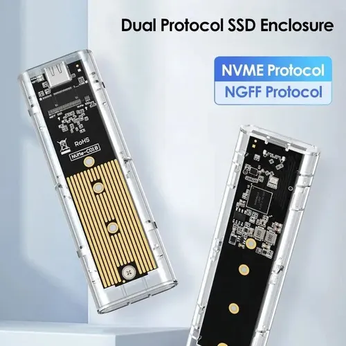 Imagen 2 del producto M.2 NVME PCIe NGFF SATA protocolo Dual SSD funda transparente USB tipo C PCI-E M2 SSD caja de disco duro externo transparente