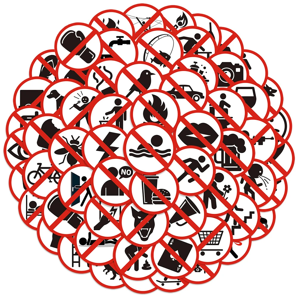 10/30/63pcs Warning Sign Funny Cartoon Stickers Waterproof Graffiti DIY Scrapbook Helmet Phone Laptop Danger Banning Decals Pack