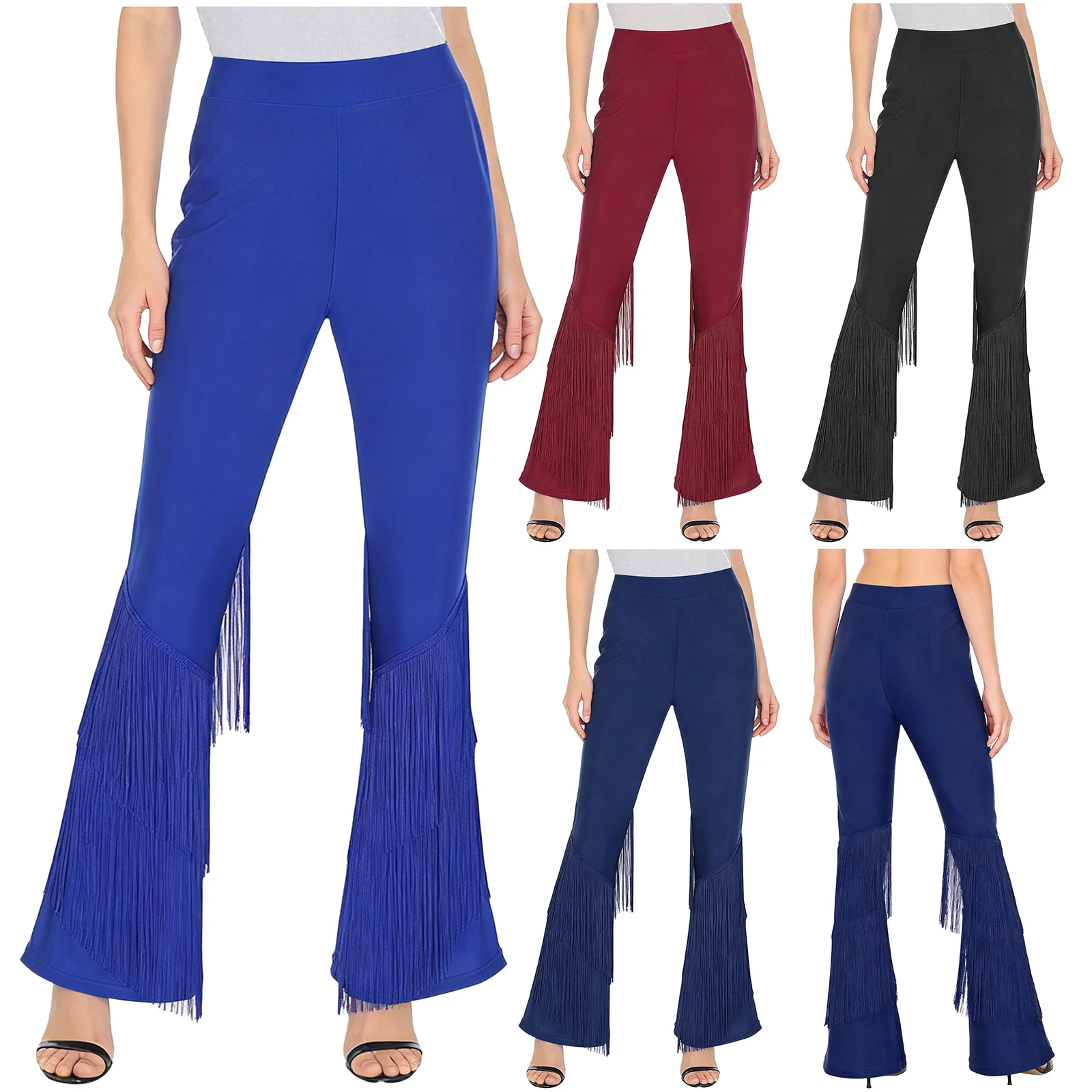 Vrouwen Latin Dance Lyrische Lof Aanbidding Dans Kostuum Broek Elastische Tailleband Tiered Kwastje Uitlopende Broek Jazz Moderne Danskleding