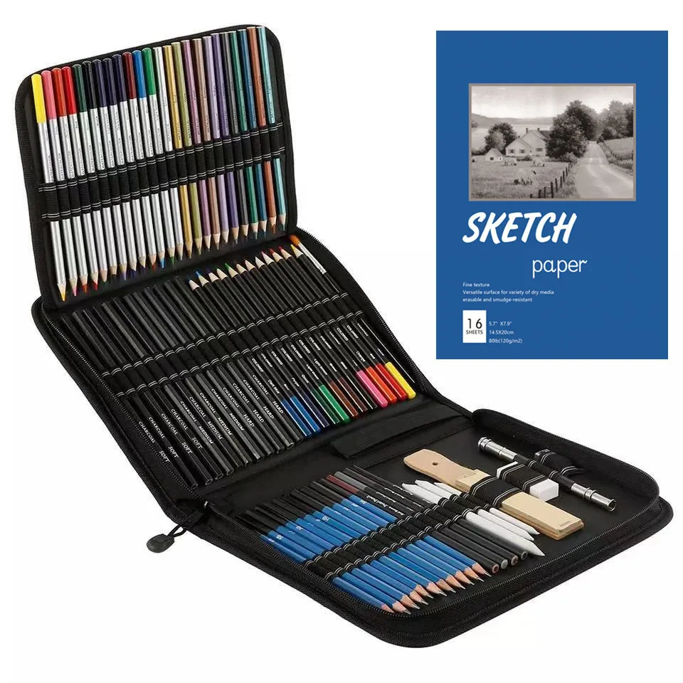 

71 Colour Drawing Sketching Supplies Set Sketching Set With Sketchbook Stone Charcoal Pastels