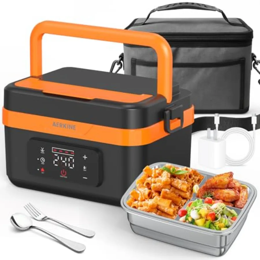 

Electric Lunch Box For Adults - Rechargeable 75W Self-Heating Food Warmer with 6.3 Cups Stainless Steel Container Heated Lunch