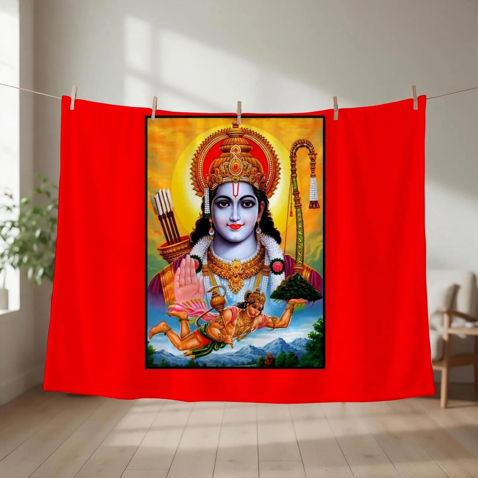 Hindu Lord Rama Goddess Print Throw Blanket couch cozy soft plush fuzzy picnic outdoor blanket
