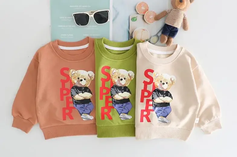 Estilo coreano roupas para bebês meninos conjunto de roupas dos desenhos animados urso o-pescoço manga longa camisetas e calças da criança crianças bebe fatos de treino