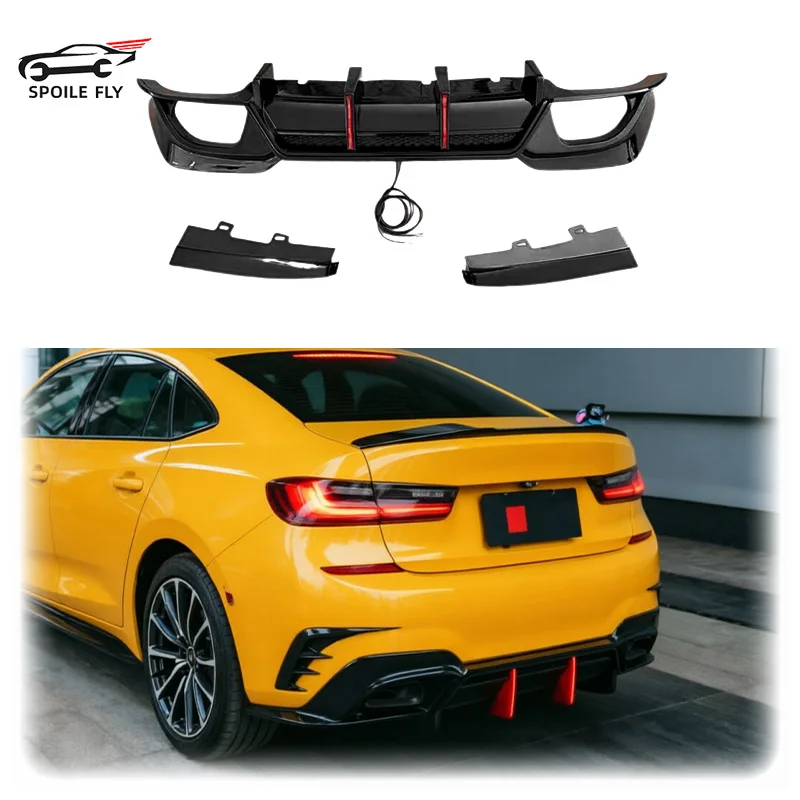 Für BMW 3er M Pack MP G20 G28 2019-2025 Heck-Doppelreihen-LED-Licht Stoßstangenlippe Spoiler Diffusor Schutz Karosserie-Kit