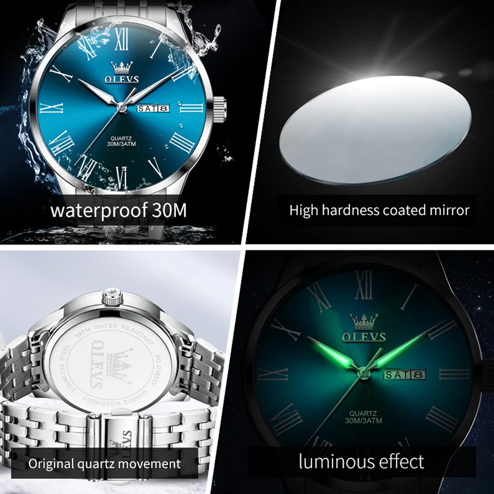 OLEVS New Rome Time Watch Men Quartz Fashion Sports Watch Auto Date Waterproof Night Light Watches Mens reloj hombre