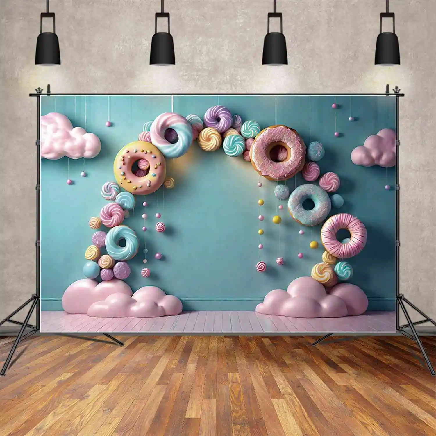 MOON.QG Blue Pink Fairy One Birthday Background Boy Lollipop Donut Candy Floss Backdrops Custom Party Decoration Photocall Props