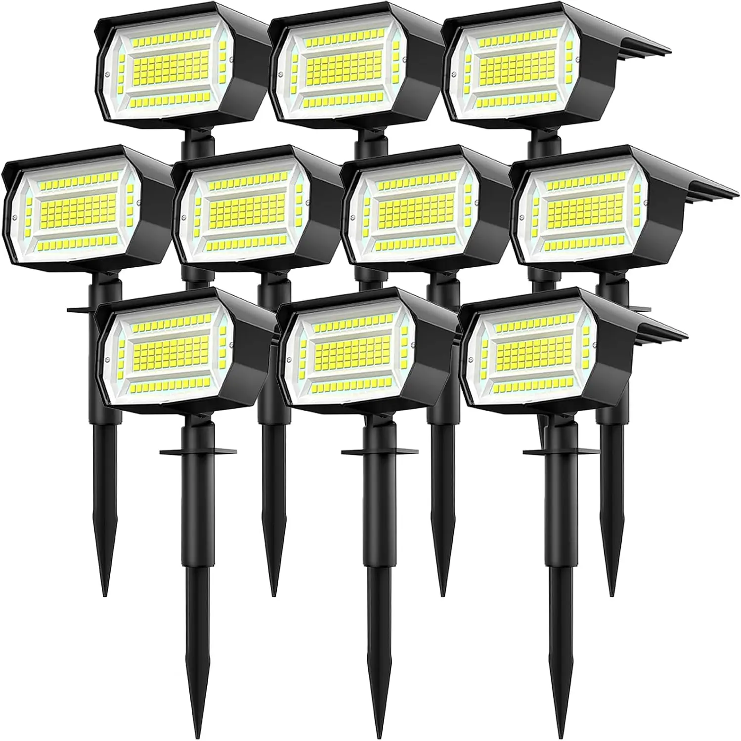 

Набор из 10 солнечных точечных светильников для наружного использования, водонепроницаемость IP67, 72 светодиода, 3 режима, автоматическое включение/выключение, холодный белый