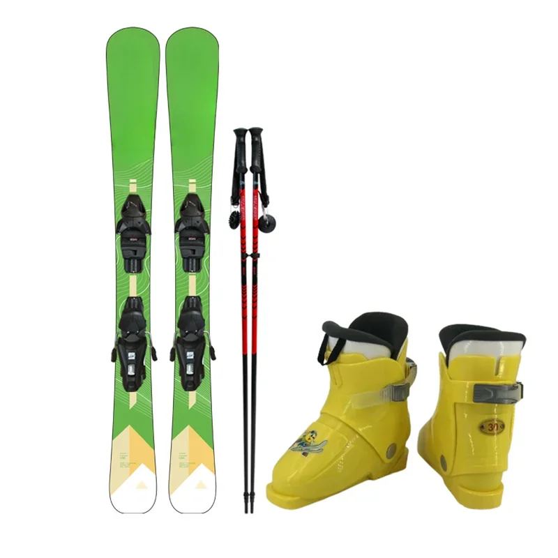 Venta al por mayor: Set de esquí y snowboard personalizado para niños con capuchón de confort, fijaciones, botas, bastones y accesorios en oferta.