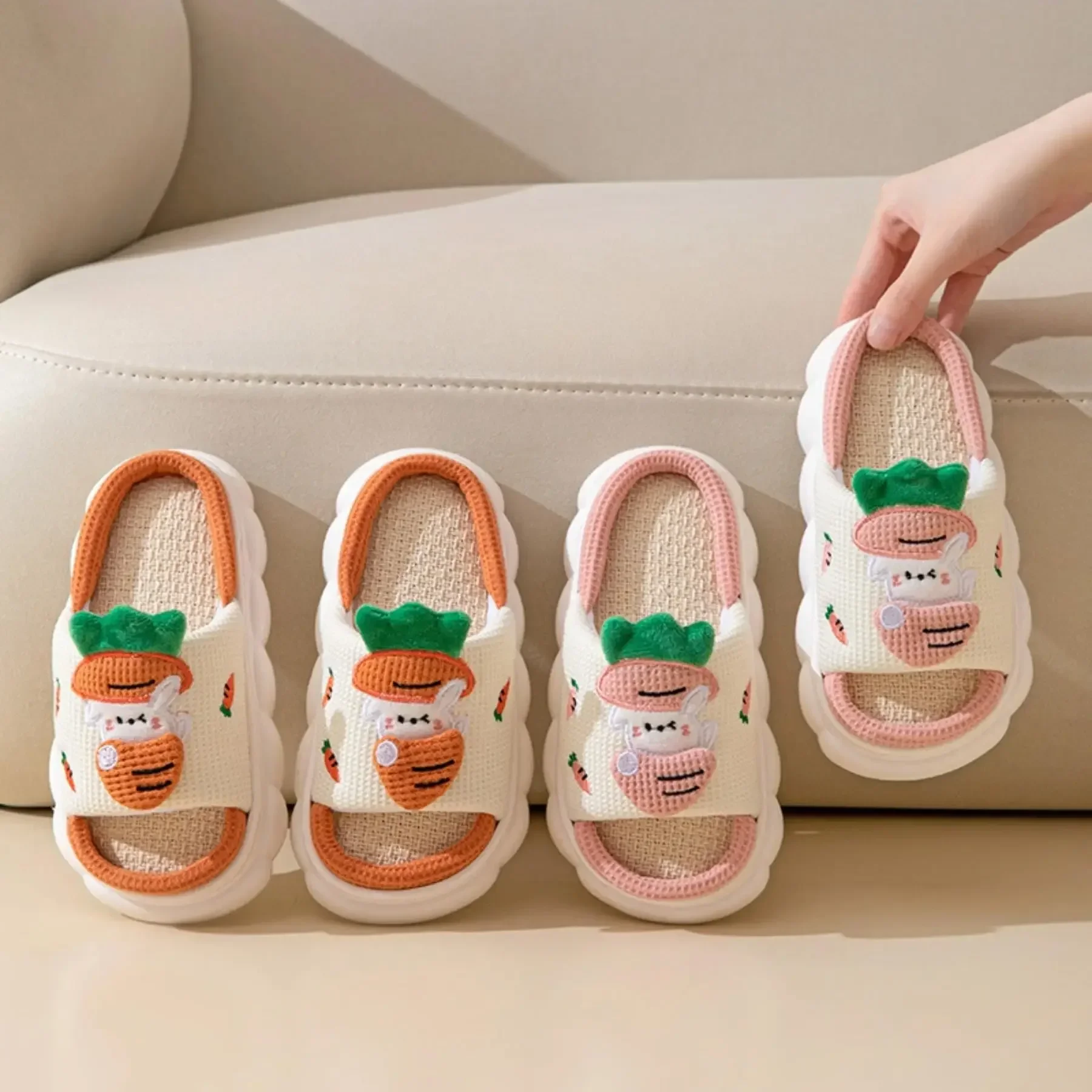 Pantofole da mucca per bambini in lino di cotone per tutte le stagioni sandali da cartone animato carino pantofole per animali scarpe da casa per