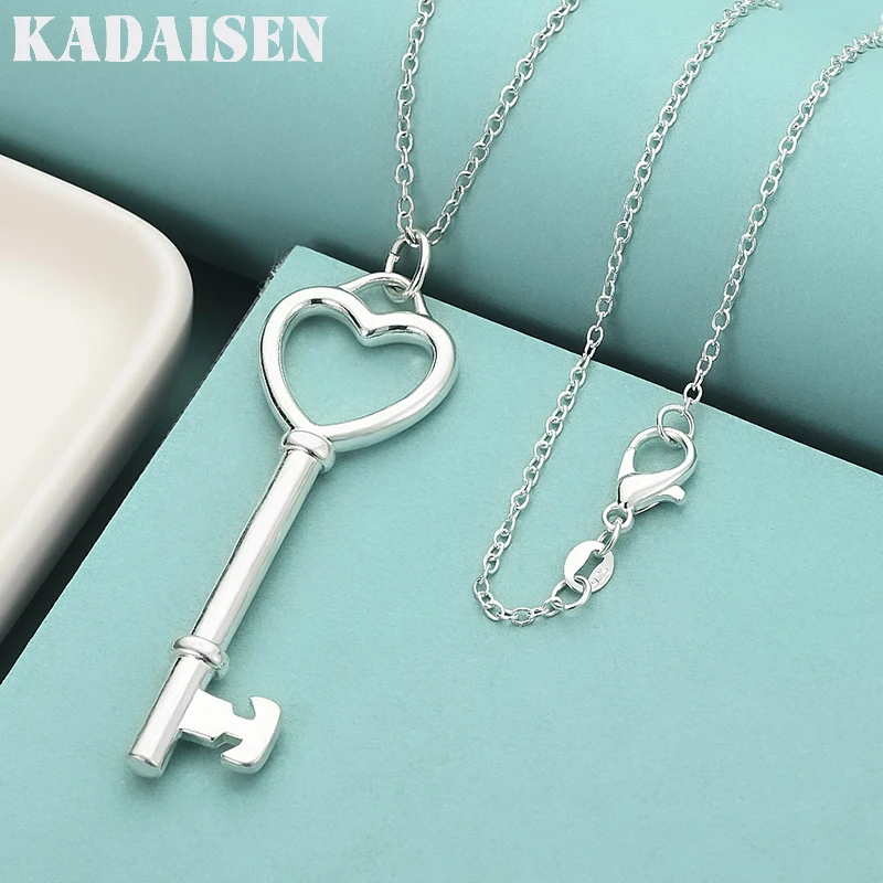 Fine 925 Sterling Silver Smooth Key 16-30 Inch Pendant Necklace For Women Wedding Engagement Fashion Jewelry