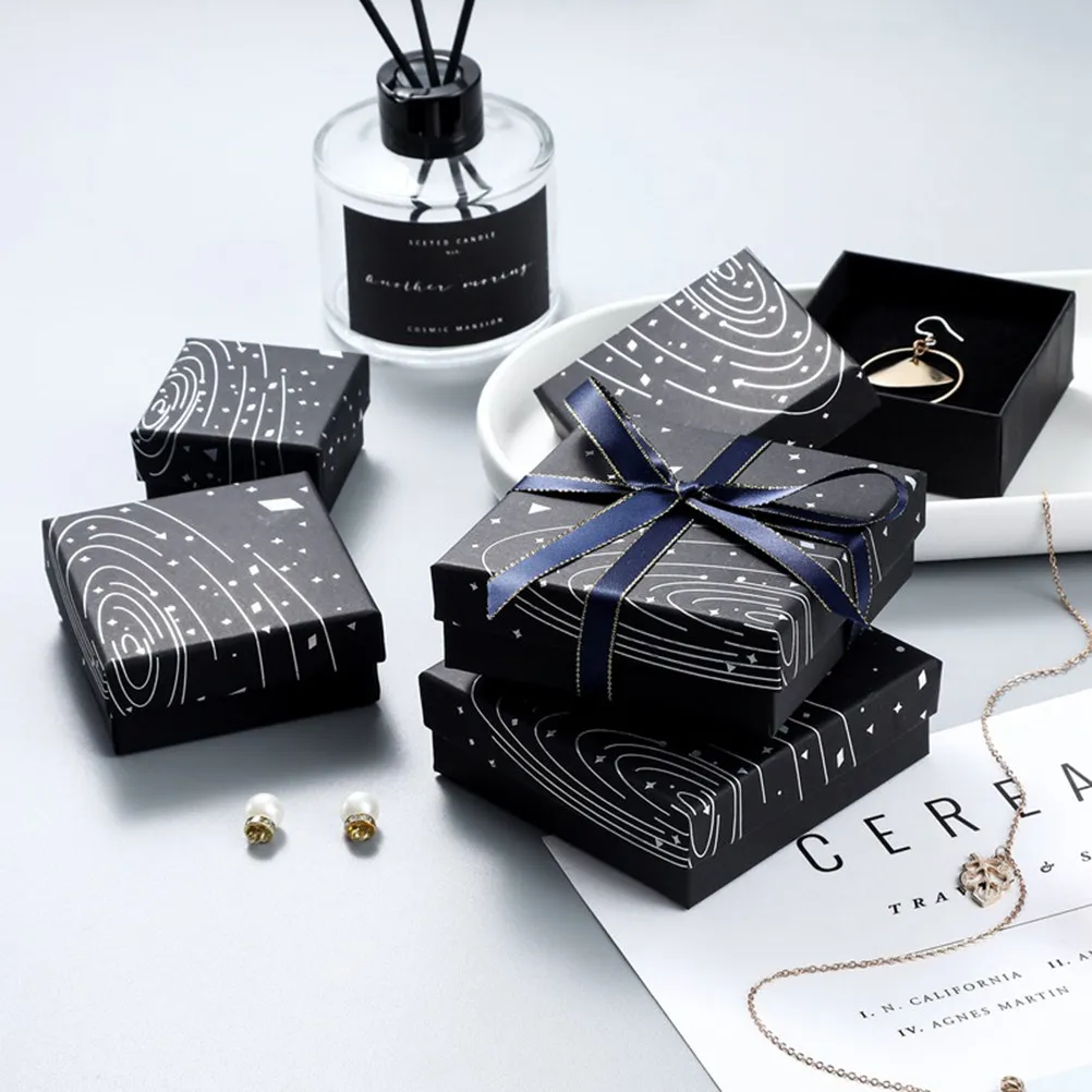 

10Pcs Cardboard Jewelry Box Black Silver Classic Design for Rings Earrings Necklaces Bracelet Jewelry Storage Ring Box
