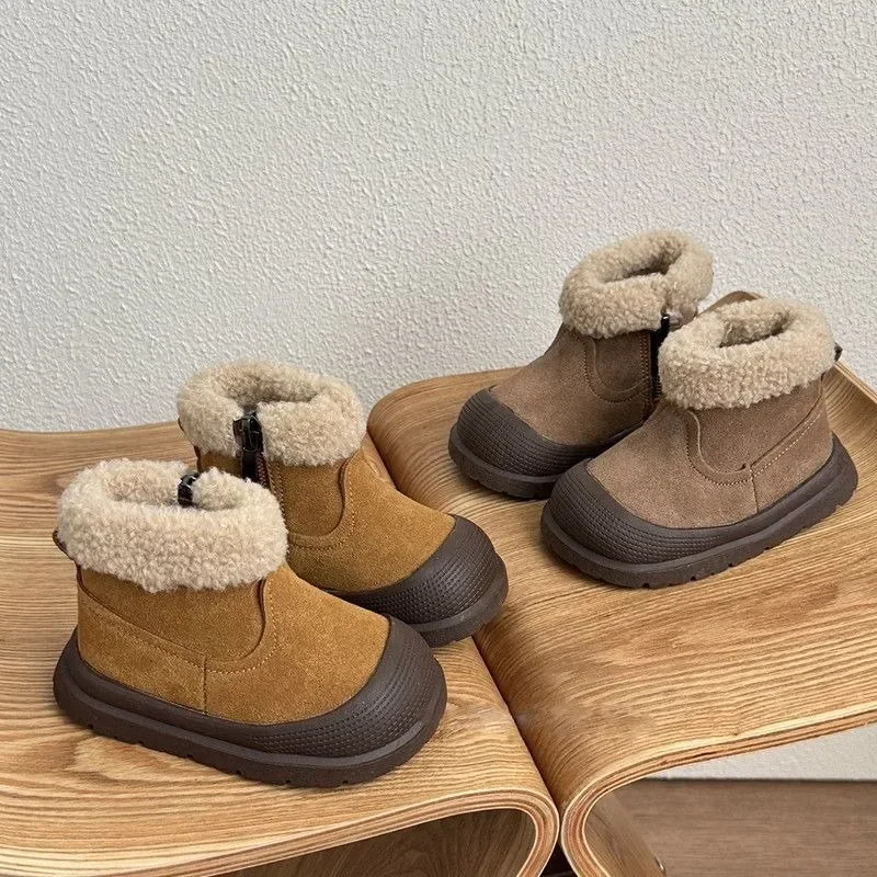 Toddler Warm Fleece Lined Soft Leather Children's Snow Boots for Baby Winter Outdoor Footwear Toddler Boots for Little Kids​