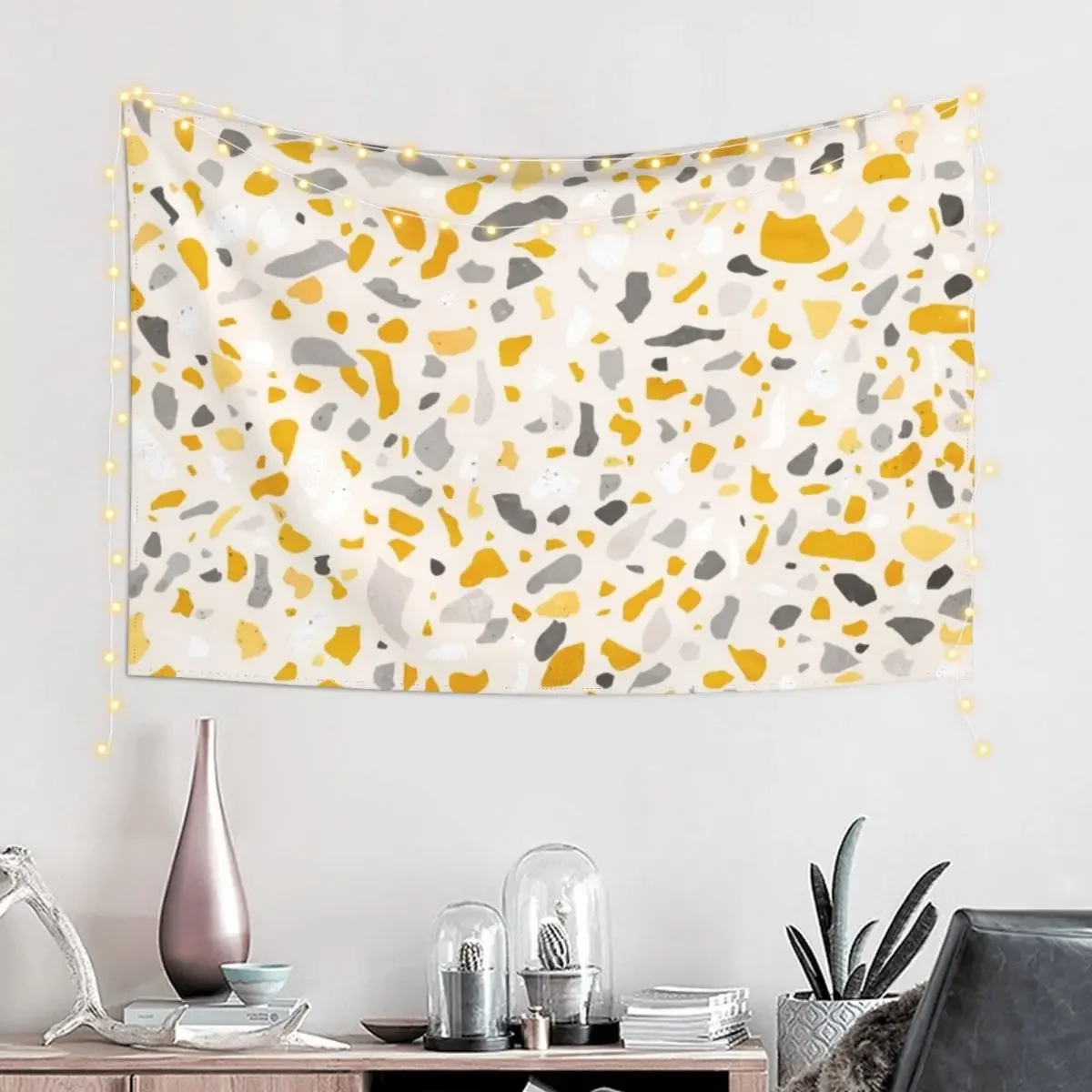 Terrazzo memphis vintage mustard yellow white gray beige Tapestry Hanging Wall Decorations For Your Bedroom Tapestry