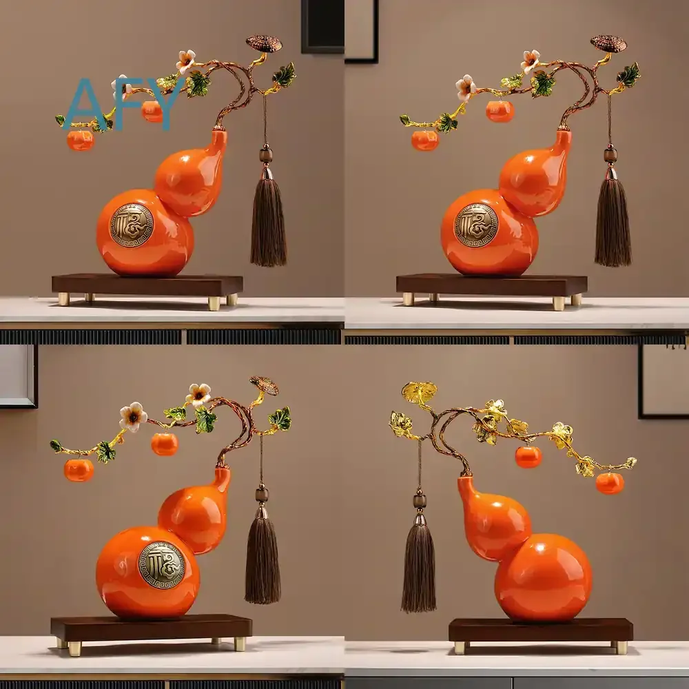 Elegant Gourd Ornament for Living Room and Entryway Cabinet New Chinese Style Fu Lu Ru Yi Ceramic Decorative Item for