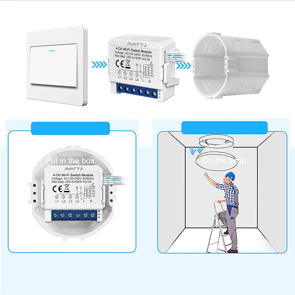 AVATTO WiFi Smart Light Switch Modul, 1/2/3/4-fach DIY-Schalter, Neutralleitersteuerung, kompatibel mit Tuya, Alexa, Google Home – Detail 6