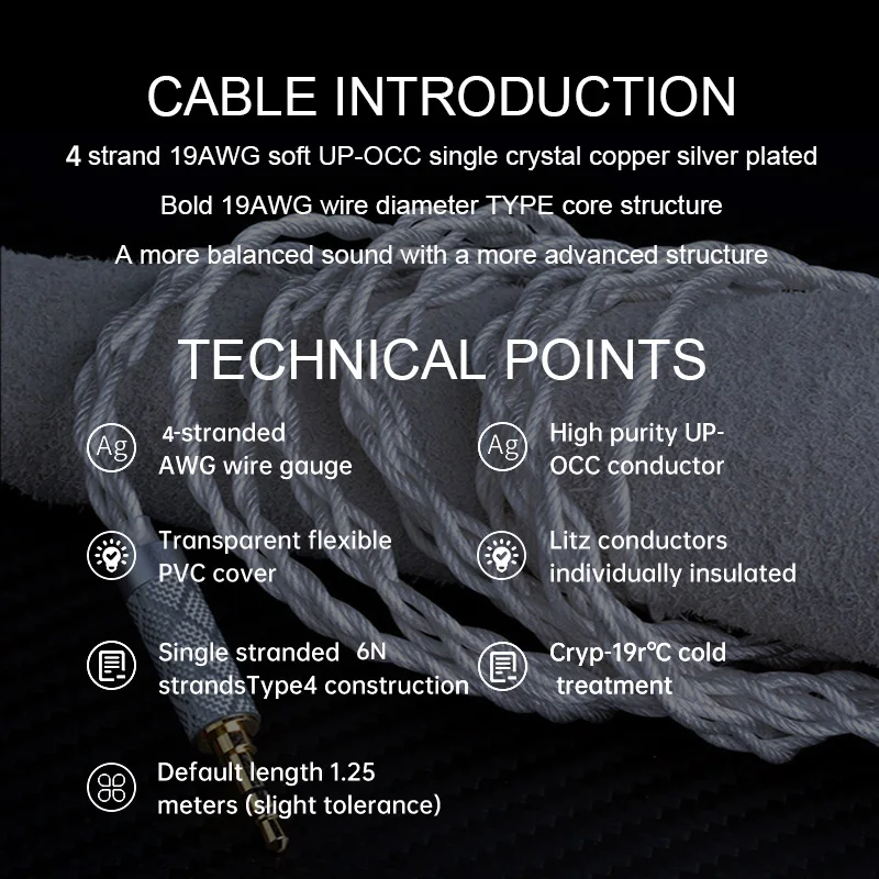 YONGSE-Aurora Cobre Cristal Único e Cabo de Fone de Ouvido Banhado a Prata, 6N, UP-OCC, Litz, HiFi, 7HZ, TANGZU, SIMGOT