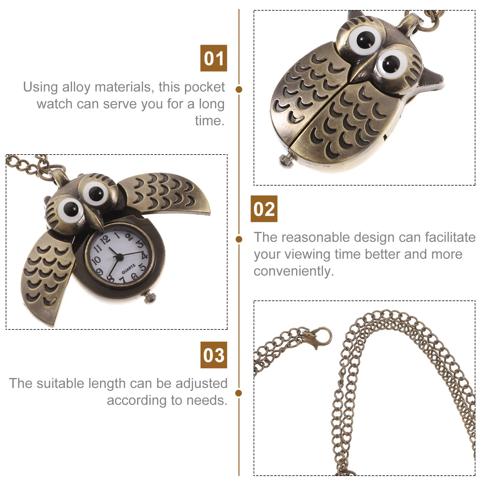 

2Pcs Owl Shape Pocket Watch Retro Alloy Quartz Vintage Pendant Fashionable Gift Vintage Owl Pocket Watch Retro Bronze