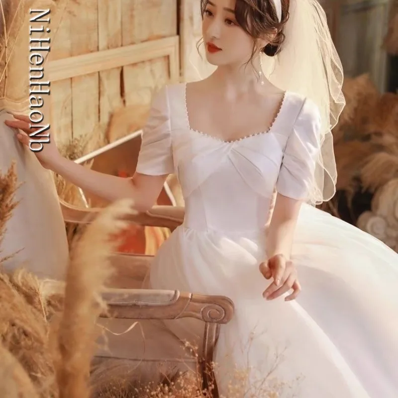 Elegancka satynowa suknia ślubna szyta na miarę, fason litery A, suknie wizytowe 2025, Vestidos De Novia Rode De Morrie