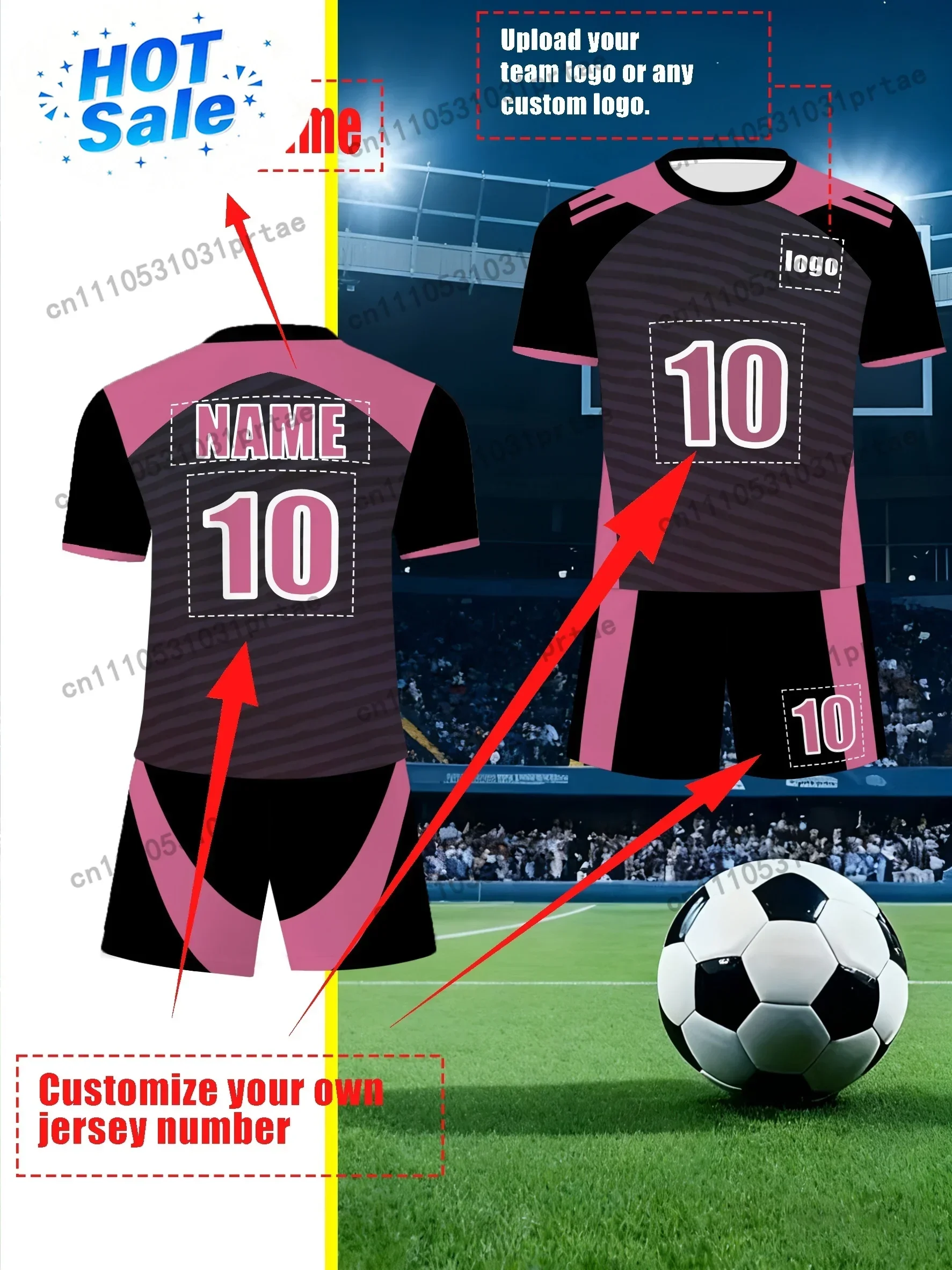 This Unisex Round-Neck Soccer Uniform Set Uses Digital Printing Technology And Can Be Customized with Team Or Individual Black