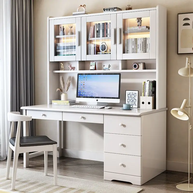 Solid wood desk computer desk bookshelf bookcase integrated combination table chair bedroom student writing table