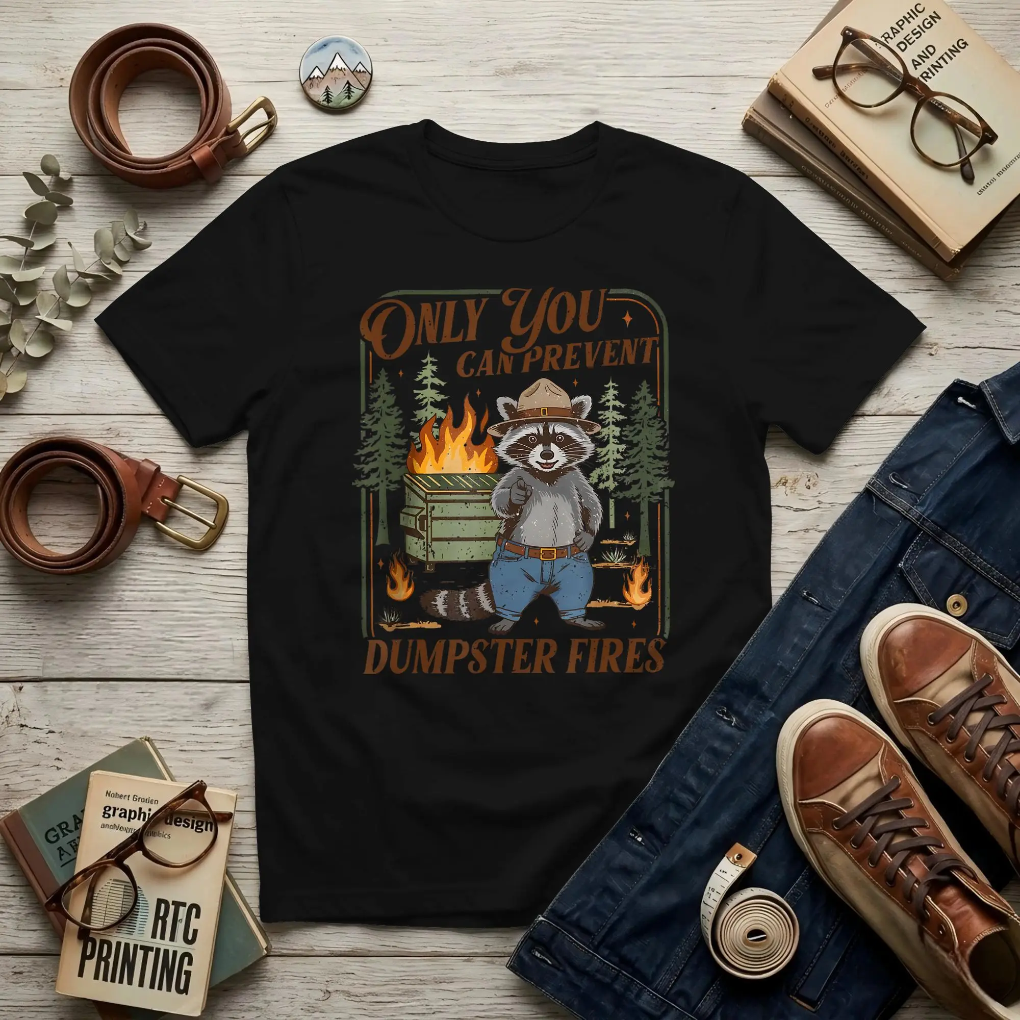 Racoon Men's T Shirt  Humorous Tees Short Sleeve Crewneck 100% Cotton Printed Tops T-Shirt