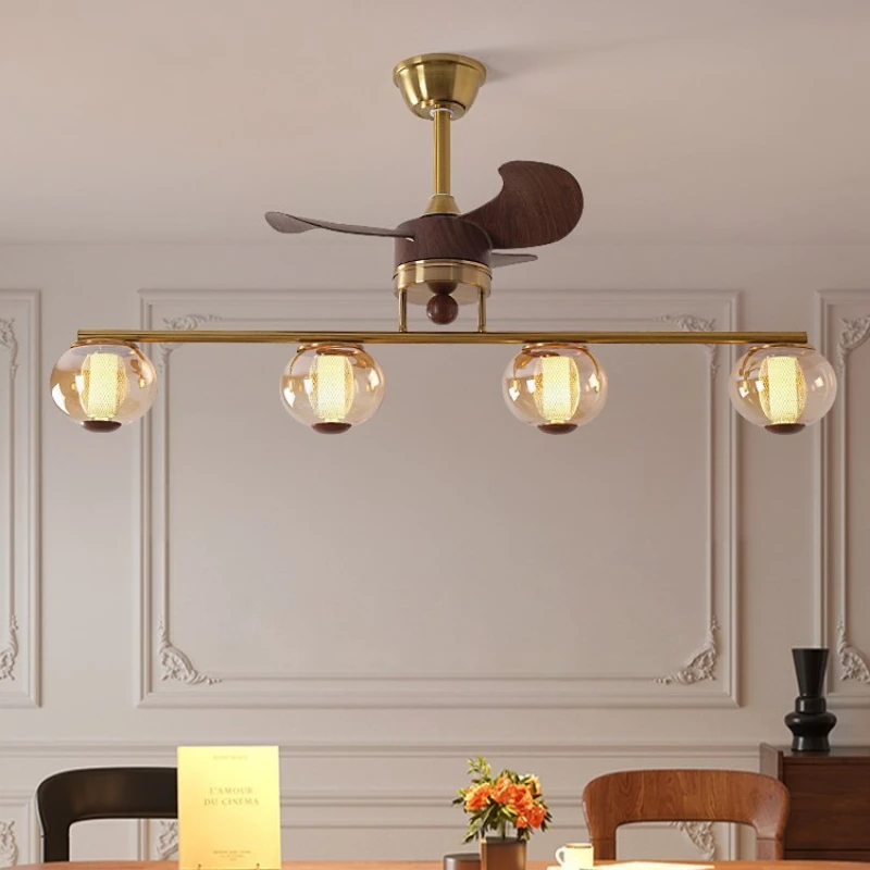 

French antique living room ceiling fan light 2025 new chandelier American retro