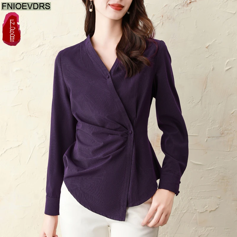 Elegant Basic Shirts New Fashion Woman European Style Autumn Spring Long Sleeve Draped Retro Vintage Peplum Tops