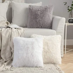 Soft Solid Fluffy Cushion Cover Decorative Sofa Pillow Cover Home Pillowcase White Pink Gray Shaggy Fur Cushion Cover 43x43cm