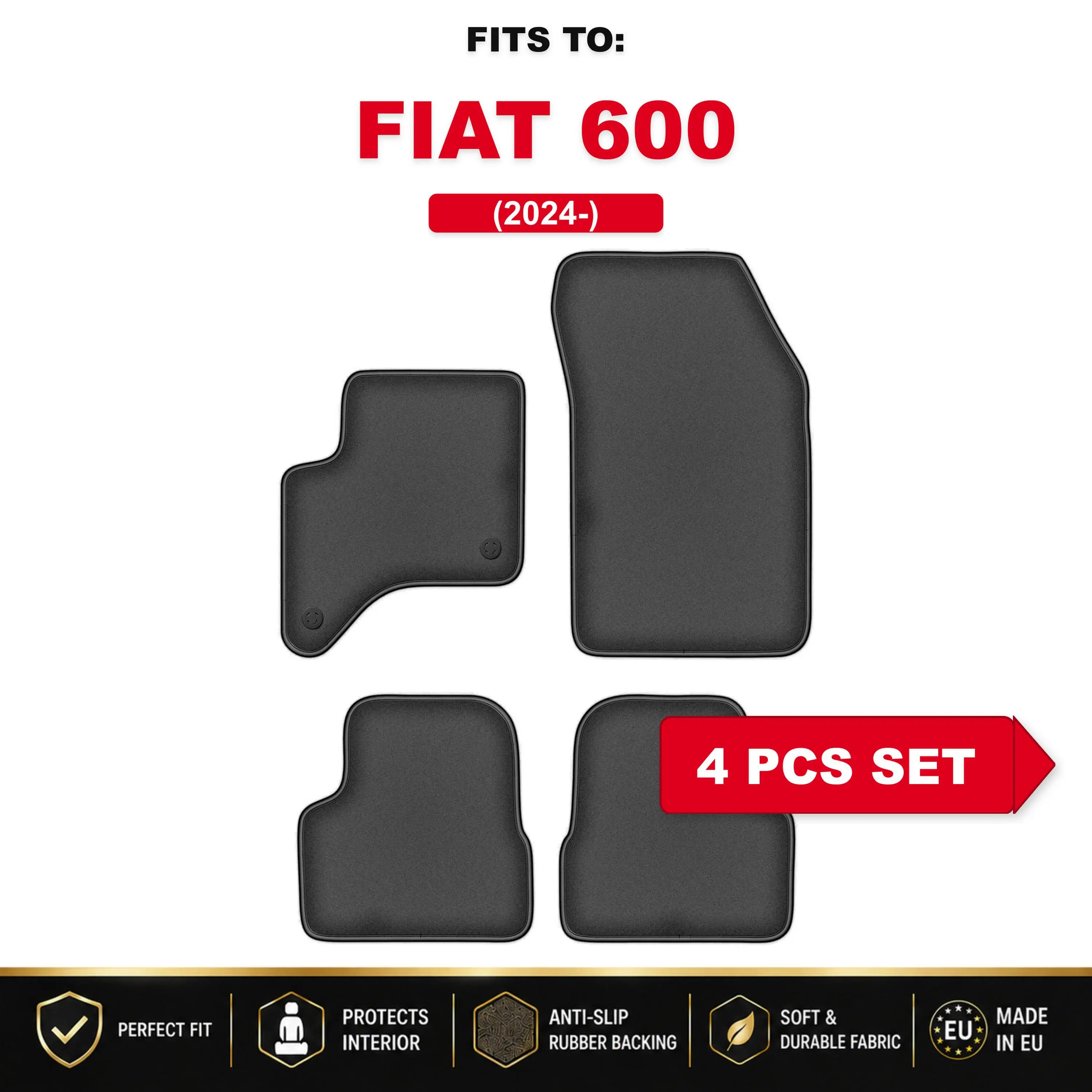 Premium velours autovloermatten, 4 stuks Voor: Fiat 600 2024 – hybride, autospecifieke vloermatten, set