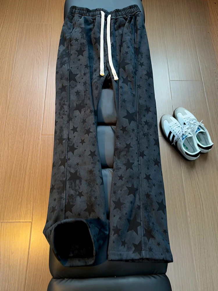 

Прямые брюки на подкладке Bla Fce, брюки в американском стиле ретро, повседневные брюки с эластичной резинкой на талии для мужчин, осень-зима, Thiened