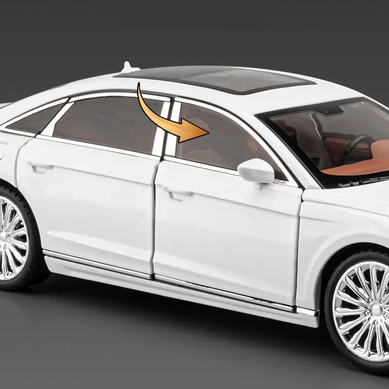 New 1:24 AUDI A8 Alloy Car Model Diecast Metal Toy Vehicles Car Model High Simulation Sound and Light Collection Childrens Gifts