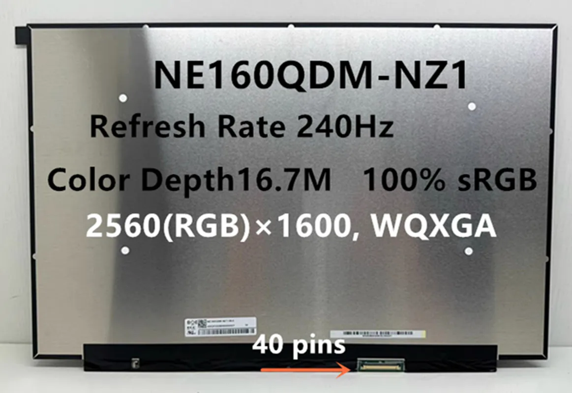 

16-дюймовый NE160QDM NZ1 NE160QDM-NZ1 BOE0A3B Замена ЖК-экрана ноутбука 240 Гц 40 контактов 2560 × 1600 несенсорный протестированный