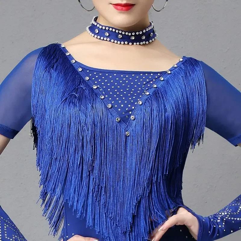 الإناث الكبار شرابة فستان رقص اللاتينية أداء الرقص زي امرأة المهنية بلاكبول المنافسة زي