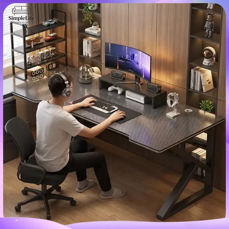 Ergonomic Computer Desk for Home Office Live Streaming Gaming Study Writing Desk with Storage Drawers Bedroom Workstation