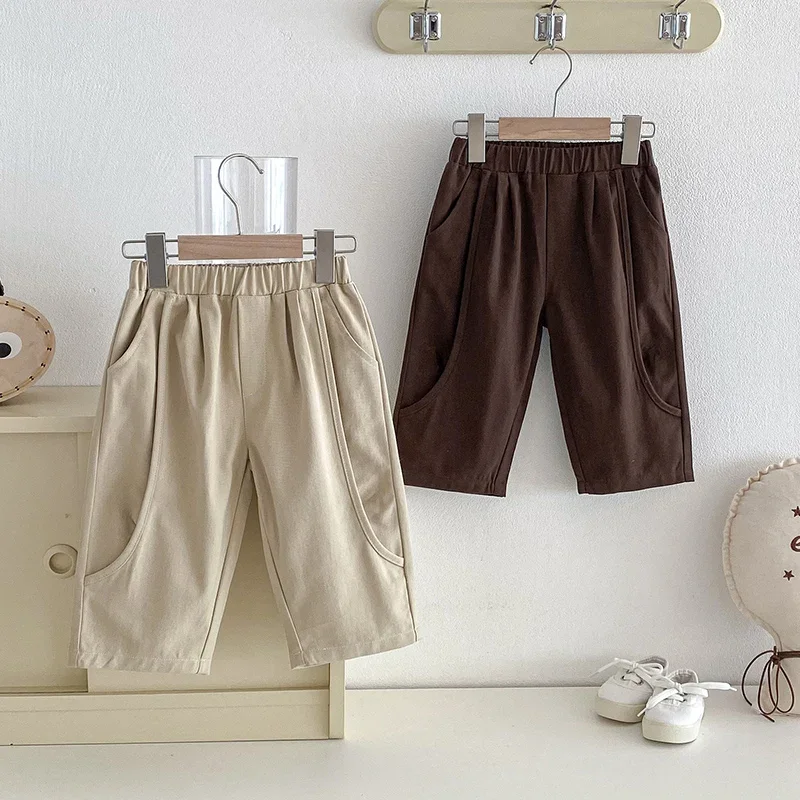 

Новые весенние детские хлопковые однотонные брюки 2026 года в корейском стиле, повседневные модные брюки для малышей, свободные повседневные брюки для девочек и мальчиков
