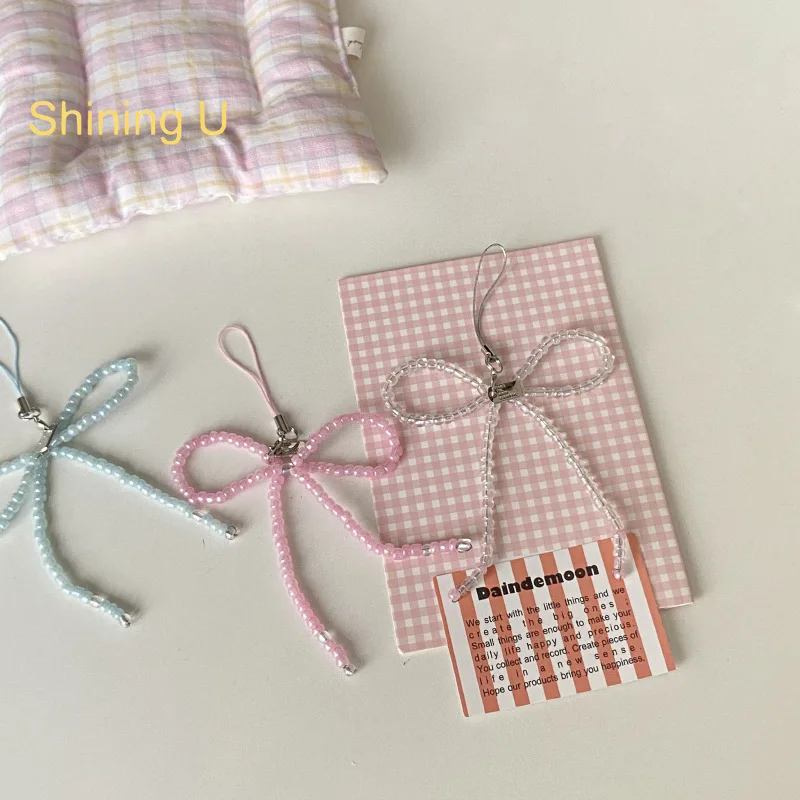 Shining U ちょう結びビーズ電話チェーン 女性用バッグチャームファッションアクセサリーギフト 2個