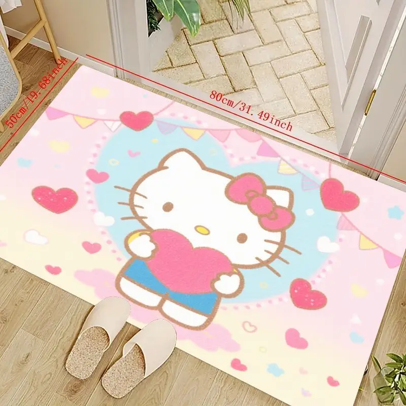 

1 шт. Kawaii милый мультяшный кот с розовым бантом, напольный коврик, стиль Hello Kitty с сердечным узором, градиент, мягкая нескользящая впитывающая входная дверь M