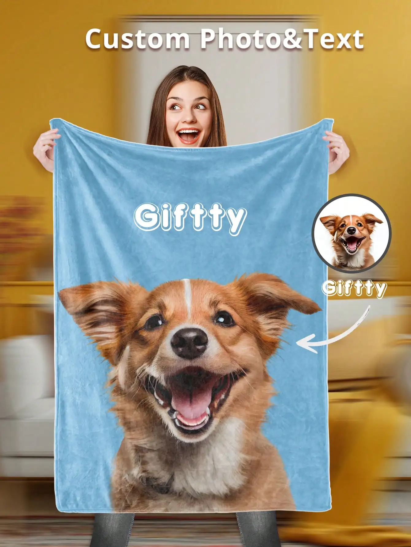Custom Pet Photo Blanket Personalized Dog Cat Picture Throw Name Text Soft Fleece Gift For Pet Lovers Mom Dad Birthday Christmas