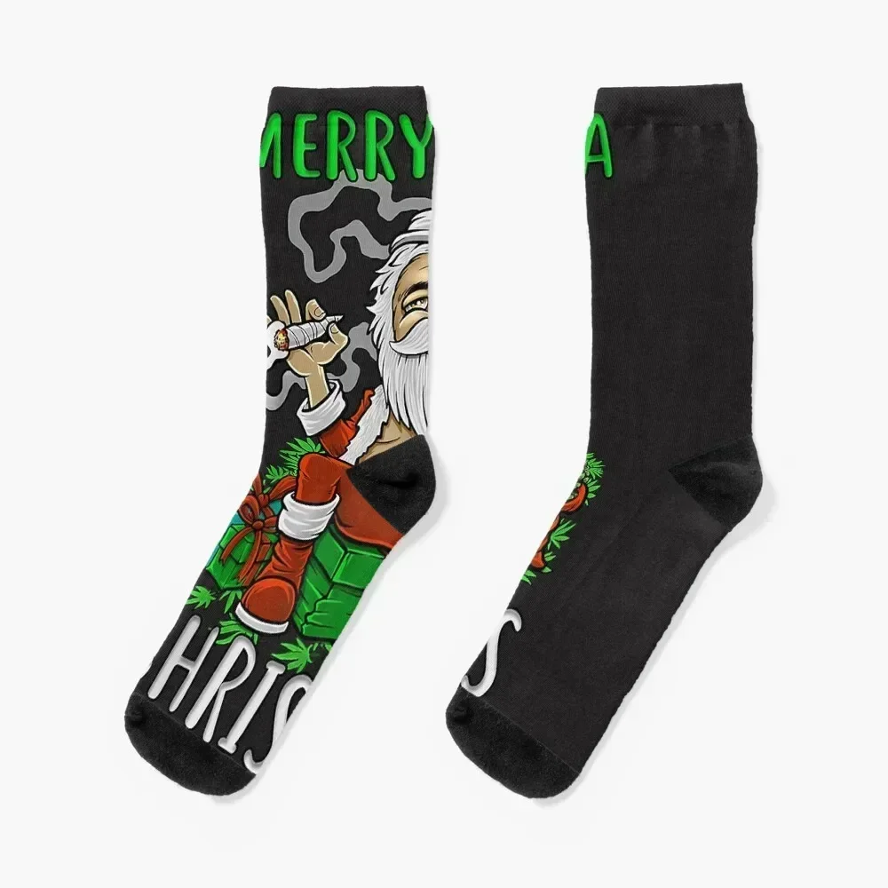 Santa Smoking Merrijuana Christmas Funny Weed Socks anti slip football gifts moving stockings Socks Male Women's